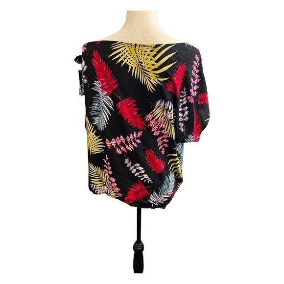 Laqeyko Womens XL Floral Tropical Top Tie Shoulder Bright Colorful Vacation - Picture 3 of 10